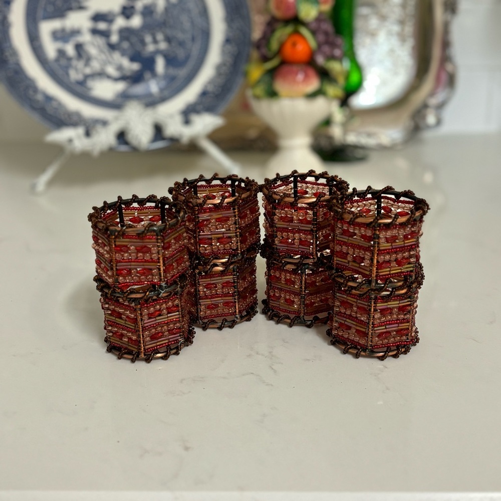 Vintage Pier 1 Moroccan Beaded Napkin Rings Set of 8
